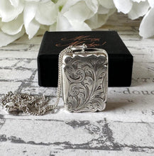 Load image into Gallery viewer, Antique Victorian Silver Vinaigrette Pendant, Hilliard & Thomason 1863. Floral Engraved Lady's Small Vinaigrette Locket Pendant Necklace