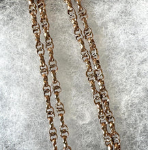 画像をギャラリービューアに読み込む, Antique Georgian/Victorian Rolled Gold 54" Guard Chain Necklace. 9ct Rose Gold Filled Figure-Of-8 Faceted Belcher Chain Necklace/Muff Chain