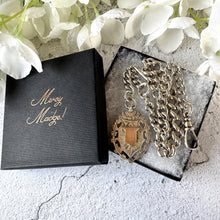 Carica l'immagine nel visualizzatore di Gallery, Antique 1896 Victorian Heavy Sterling Silver Albert Watch Chain With Large Gold & Silver Fancy Fob, 72 Grams. Chunky Watch Chain Necklace