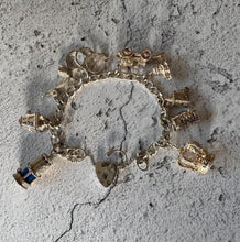 Load image into Gallery viewer, Vintage 1970s Georg Jensen Sterling Silver Curb Chain Charm Bracelet With 9 Charms & Heart Padlock Clasp, All Original