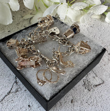 Load image into Gallery viewer, Vintage 1970s Georg Jensen Sterling Silver Curb Chain Charm Bracelet With 9 Charms & Heart Padlock Clasp, All Original