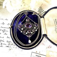 Cargar imagen en el visor de la galería, Antique Art Nouveau Silver Amethyst & Pearl Drop Lavalier Pendant