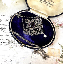 Cargar imagen en el visor de la galería, Antique Art Nouveau Silver Amethyst & Pearl Drop Lavalier Pendant
