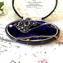 Cargar imagen en el visor de la galería, Antique Art Nouveau Silver Amethyst & Pearl Drop Lavalier Pendant