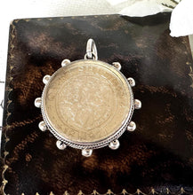画像をギャラリービューアに読み込む, Antique Queen Victoria 1897 Sterling Silver Shilling Fob Pendant. Large Victorian Silver & Glass Ships Wheel Necklace Pendant