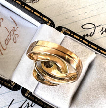 Load image into Gallery viewer, Antique Victorian 15ct Gold Diamond Snake Ring. Double Snake Wrap Yellow Gold & Old Cut Diamond Ring. Romantic Love Token Eternity Ring