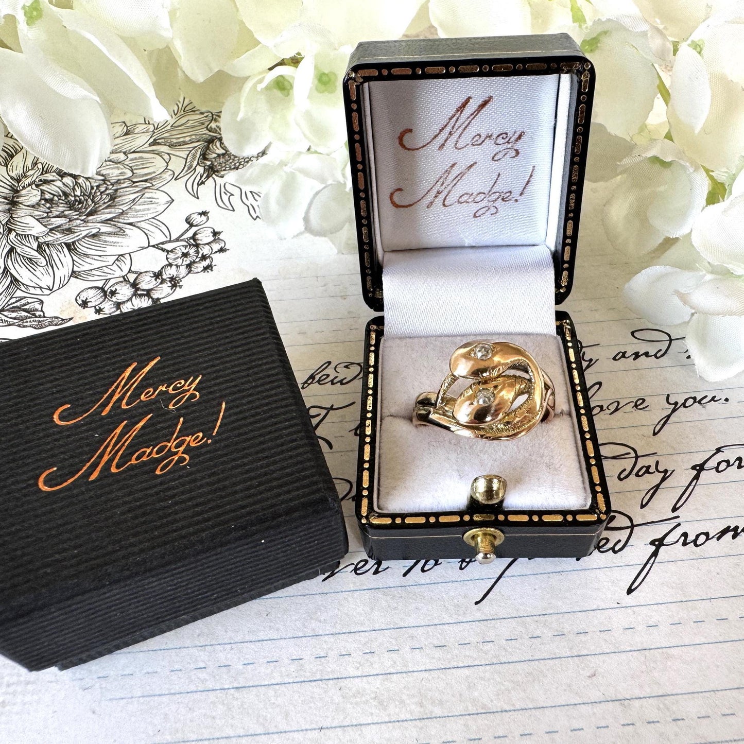 Antique Victorian 15ct Gold Diamond Snake Ring. Double Snake Wrap Yellow Gold & Old Cut Diamond Ring. Romantic Love Token Eternity Ring