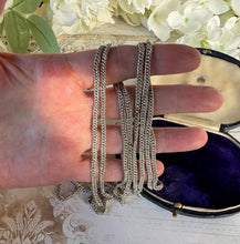 Cargar imagen en el visor de la galería, Antique Georgian Sterling Silver Guard Chain Necklace With Threaded Screw Swivel Clip. 52" Long Curb Chain Sautoir Necklace/Muff Chain