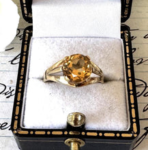 Load image into Gallery viewer, Vintage 9ct Yellow Gold Natural Citrine Ring. Fancy Cut Golden Citrine Retro Ring. 2.0ct Yellow Citrine Solitaire Ring Size M-1/2 / 6-1/2