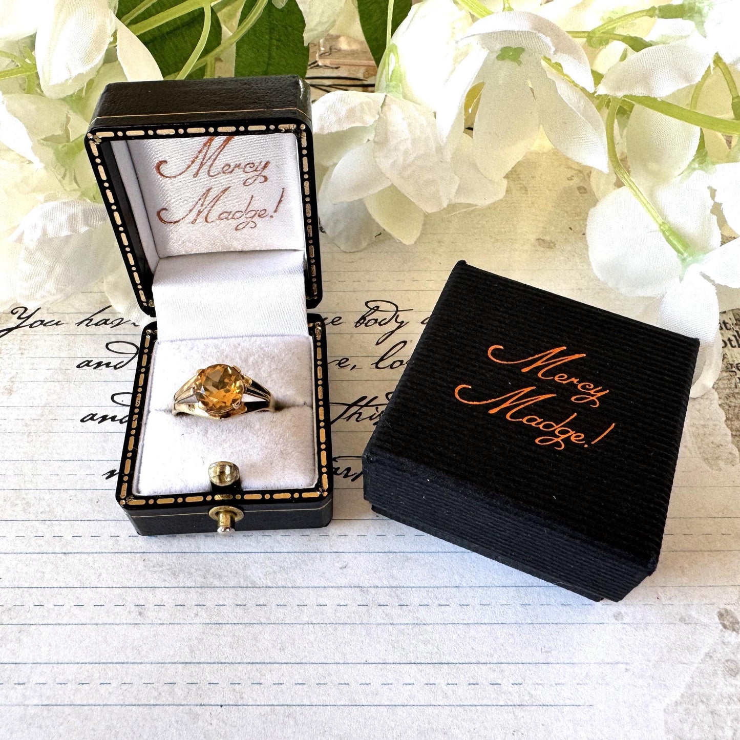 Vintage 9ct Yellow Gold Natural Citrine Ring. Fancy Cut Golden Citrine Retro Ring. 2.0ct Yellow Citrine Solitaire Ring Size M-1/2 / 6-1/2