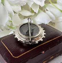 画像をギャラリービューアに読み込む, Antique Victorian Sterling Silver Locket Brooch With Photo Compartment. Oval Aesthetic Engraved Flower Bouquet Victorian Brooch/Lapel Pin