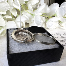 画像をギャラリービューアに読み込む, Antique Victorian Sterling Silver Locket Brooch With Photo Compartment. Oval Aesthetic Engraved Flower Bouquet Victorian Brooch/Lapel Pin