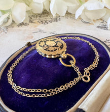 画像をギャラリービューアに読み込む, Antique Victorian 9ct Yellow Gold & Black Enamel Forget-Me-Not Mourning Pendant Locket With Optional Period Chain