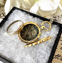 画像をギャラリービューアに読み込む, Antique Victorian 9ct Yellow Gold & Black Enamel Forget-Me-Not Mourning Pendant Locket With Optional Period Chain