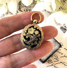 画像をギャラリービューアに読み込む, Antique Victorian 9ct Yellow Gold & Black Enamel Forget-Me-Not Mourning Pendant Locket With Optional Period Chain