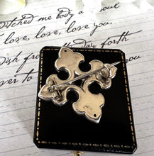 Load image into Gallery viewer, Victorian Sterling Silver Bottony Cross Brooch. Antique Renaissance Engraved Stock/Lapel/Cravat Pin. Small Medieval Heraldic Cross Brooch