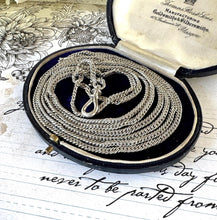 Cargar imagen en el visor de la galería, Antique Georgian Sterling Silver Guard Chain Necklace With Threaded Screw Swivel Clip. 52" Long Curb Chain Sautoir Necklace/Muff Chain