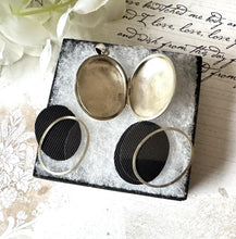 Load image into Gallery viewer, Victorian Aesthetic Engraved Sterling Silver Swallow Locket Pendant Necklace. Antique Puffy Oval Photo Locket & Silver Belcher/Rolo Chain