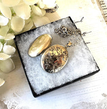 Load image into Gallery viewer, Victorian Aesthetic Engraved Sterling Silver Swallow Locket Pendant Necklace. Antique Puffy Oval Photo Locket & Silver Belcher/Rolo Chain
