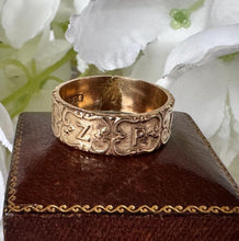 Carica l'immagine nel visualizzatore di Gallery, Antique Victorian 9ct Gold Cased Mizpah Band Ring. Love Token, Sweetheart, Betrothal, Alternative Wedding Wide Unisex Band, Size R, US 8-3/4