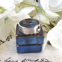 Load image into Gallery viewer, Antique Victorian Sterling Silver Buckle Ring In Original Box. Gents/Unisex Wide Chunky Silver Band Ring, 1893 Hallmarks, Size V-1/2/10-3/4
