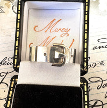 Load image into Gallery viewer, Antique Victorian Sterling Silver Buckle Ring In Original Box. Gents/Unisex Wide Chunky Silver Band Ring, 1893 Hallmarks, Size V-1/2/10-3/4