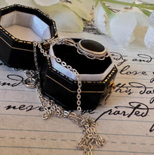 画像をギャラリービューアに読み込む, Vintage Whitby Jet Sterling Silver Pendant Necklace. English jet Black Gemstone Silver Pendant & Chain. Minimalist Pendant On Cable Chain