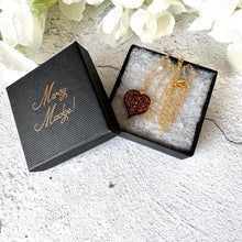 Charger l'image dans la galerie, Vintage Gold Red Enamel Love Heart Pendant Necklace. Old Islamic World Niello Pendant & 18ct GF Chain. Metropolitan Museum Of Art Jewellery