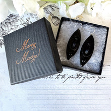 Load image into Gallery viewer, Antique Victorian Vulcanite Drop Sterling Silver Hook Earrings. Black Watch Chain Link & Bead Mourning Earrings. Statement Marquise Earrings