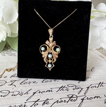 画像をギャラリービューアに読み込む, Antique Art Nouveau 9ct Gold Opal & Seed Pearl Pendant. Victorian/Edwardian Rosy Yellow Gold Opal Pendant With Optional Gold Chain