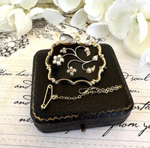 Load image into Gallery viewer, Antique Georgian 9ct Gold Diamond, Pearl "Forget-Me-Not" Locket Brooch/Pendant. Sentimental Georgian/Victorian Mourning/Love Token Jewellery