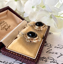 画像をギャラリービューアに読み込む, Antique Victorian Gold Vermeil & Onyx Etruscan Revival Drop Earrings