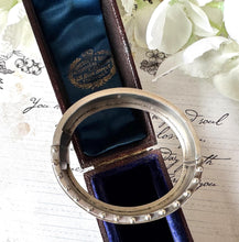 Load image into Gallery viewer, Antique Victorian Aesthetic Engraved Rose & Lily Sterling Silver Bangle In Original Maroon Leather Drum Shaped Bracelet Case, Dated 1883