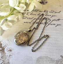 Load image into Gallery viewer, Victorian Aesthetic Engraved Sterling Silver Swallow Locket Pendant Necklace. Antique Puffy Oval Photo Locket & Silver Belcher/Rolo Chain