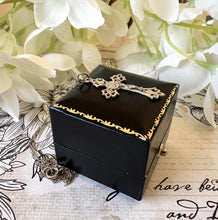 Carica l'immagine nel visualizzatore di Gallery, Antique French Sterling Silver Crucifix Cross Pendant Necklace, Intricate Openwork Silver Cross & Chain. Antique Communion Jewellery Gift