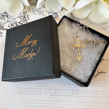 Carica l'immagine nel visualizzatore di Gallery, Antique French Sterling Silver Crucifix Cross Pendant Necklace, Intricate Openwork Silver Cross & Chain. Antique Communion Jewellery Gift