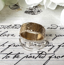 Carica l'immagine nel visualizzatore di Gallery, Antique Victorian 9ct Gold Cased Mizpah Band Ring. Love Token, Sweetheart, Betrothal, Alternative Wedding Wide Unisex Band, Size R, US 8-3/4