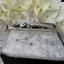 Load image into Gallery viewer, Antique Victorian Scottish Silver Citrine & Agate Sword Kilt Pin. Cairngorm, Montrose Blue Banded Agate Large Dirk/Dagger Statement Brooch