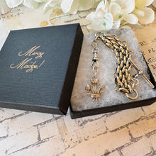 Carica l'immagine nel visualizzatore di Gallery, Antique Sterling Silver Fob Chain With Prince of Wales Feathers Drop, T-Bar & Albert Clip. Edwardian/Victorian Brick Link Pocket Watch Chain
