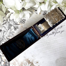 Load image into Gallery viewer, Antique Victorian Aesthetic Engraved Rose & Lily Sterling Silver Bangle In Original Maroon Leather Drum Shaped Bracelet Case, Dated 1883