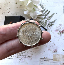 Carica l'immagine nel visualizzatore di Gallery, Antique Victorian Breloque Pendant Fob Dated 1900. Statement Sized Silver Queen Victoria Shilling Pendant. Ship's Wheel Necklace Pendant