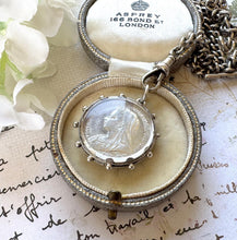 Carica l'immagine nel visualizzatore di Gallery, Antique Victorian Breloque Pendant Fob Dated 1900. Statement Sized Silver Queen Victoria Shilling Pendant. Ship's Wheel Necklace Pendant