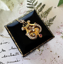 画像をギャラリービューアに読み込む, Antique Victorian 15ct Gold Ruby & Pearl Lyre Pendant Necklace. Yellow Gold Classical Greek Harp Pendant With Optional Chain