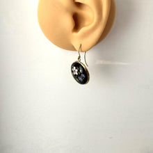 Cargar imagen en el visor de la galería, Antique Victorian English Enamel Forget-me-Not & Rose Earrings. Hand-Painted Flower Earrings. Gold On Silver Pendant Drop Hook Earrings