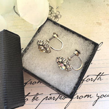Cargar imagen en el visor de la galería, Antique Sterling Silver Paste Diamond Cluster Daisy Earrings. Edwardian/Art Deco Screw Back Stud Earrings. Antique Paste Gemstone Jewellery