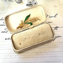 画像をギャラリービューアに読み込む, Antique Edwardian 15ct Gold, Enamel & Seed Pearl Lily-of-the-Valley Brooch, Boxed. Delicate Bridal Flower Romantic Brooch/Lapel Pin