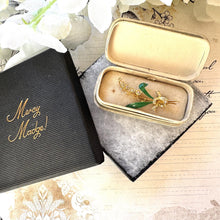 画像をギャラリービューアに読み込む, Antique Edwardian 15ct Gold, Enamel & Seed Pearl Lily-of-the-Valley Brooch, Boxed. Delicate Bridal Flower Romantic Brooch/Lapel Pin
