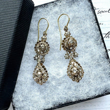 画像をギャラリービューアに読み込む, Antique Georgian Gold & Mine Cut Rough Diamond Mughal Earrings. Long Pendeloque Drop Gold Earrings. Diamond Earrings With 18ct Gold Hooks