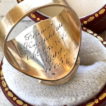 Load image into Gallery viewer, Georgian 18ct Gold Mourning Ring With Locket Compartment, Engraved Lady Frances Knatchbull Died 1799. Antique Rose Gold Enamel Marquise Ring