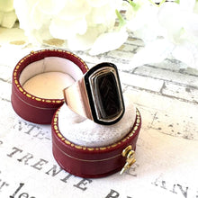 Load image into Gallery viewer, Georgian 18ct Gold Mourning Ring With Locket Compartment, Engraved Lady Frances Knatchbull Died 1799. Antique Rose Gold Enamel Marquise Ring